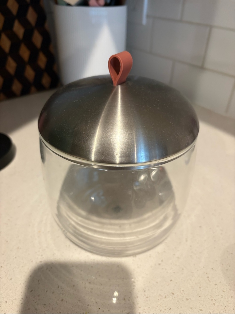 Nespresso Glass Canister with Stainless Steel Lid and Coral Loop
